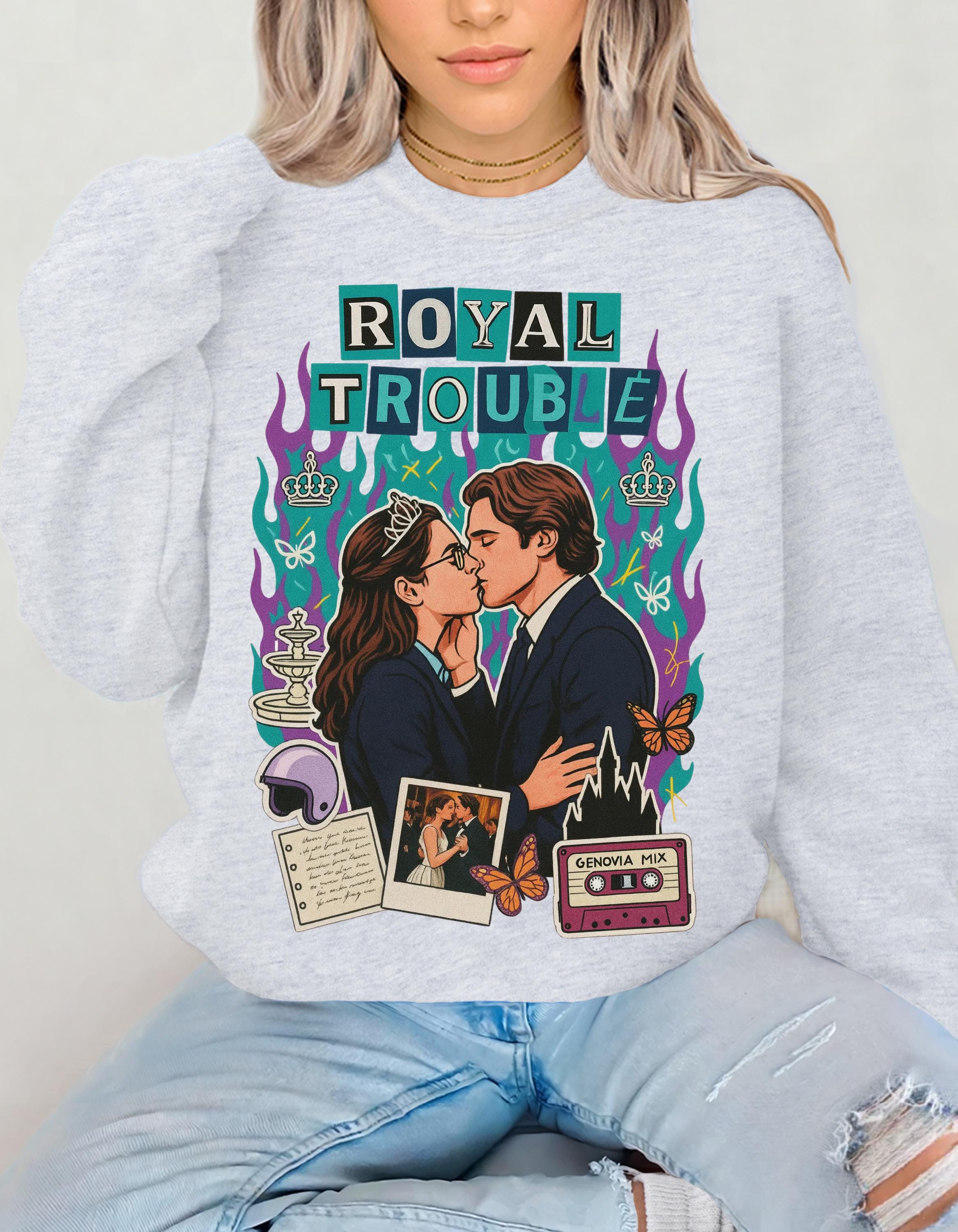 Royal Trouble Crewneck Sweatshirt | Retro Romance Collage