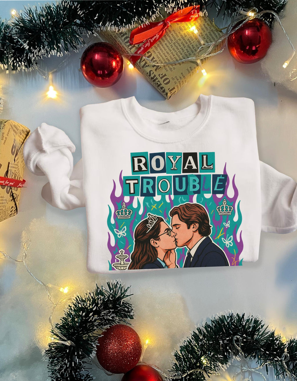 Royal Trouble Crewneck Sweatshirt | Retro Romance Collage