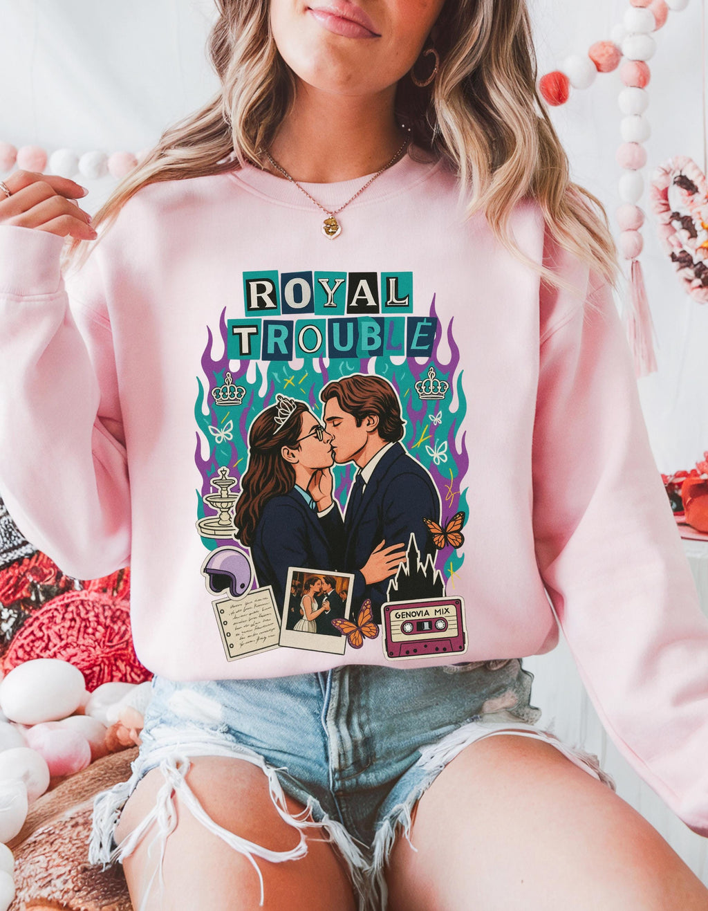 Royal Trouble Crewneck Sweatshirt | Retro Romance Collage