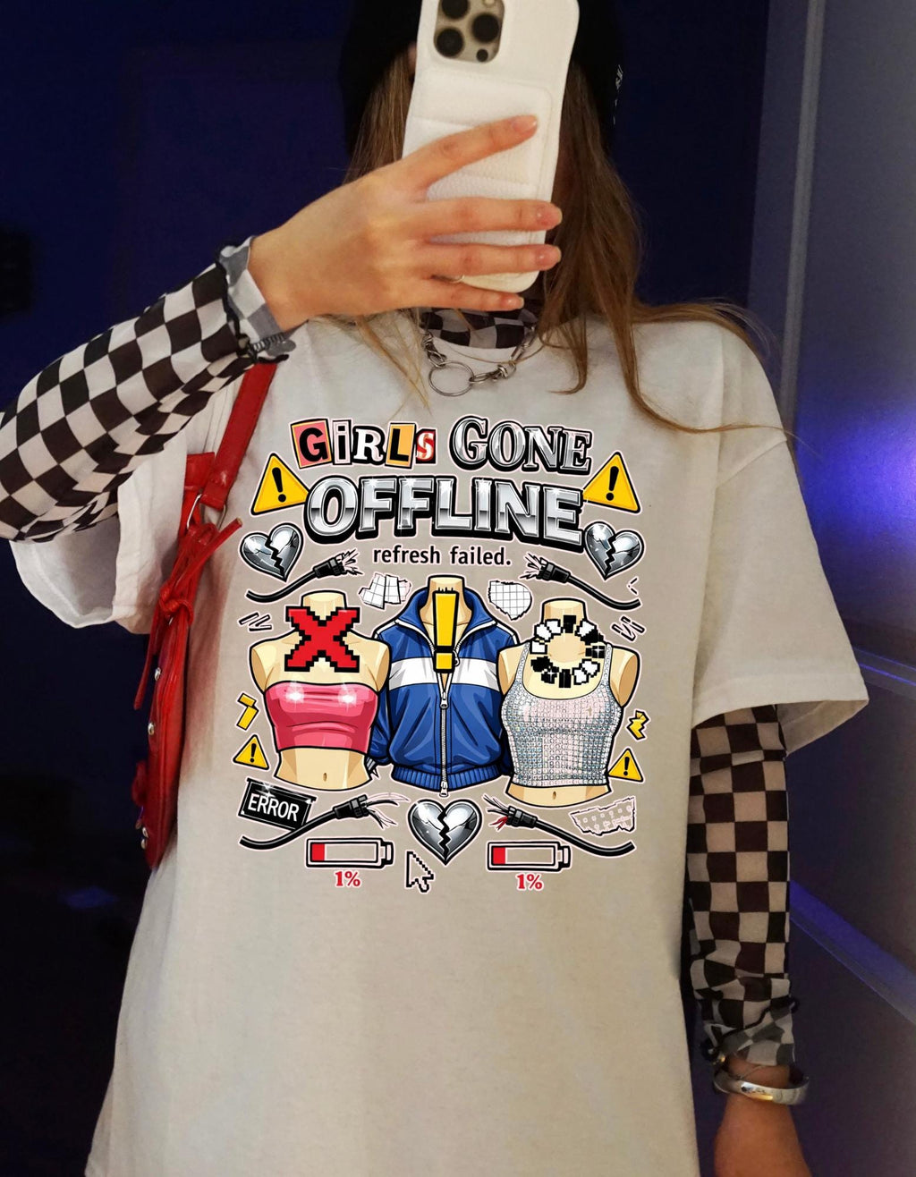 Girls Gone Offline T-Shirt | Gaming Helmet Cartoon, Refresh Failed Design