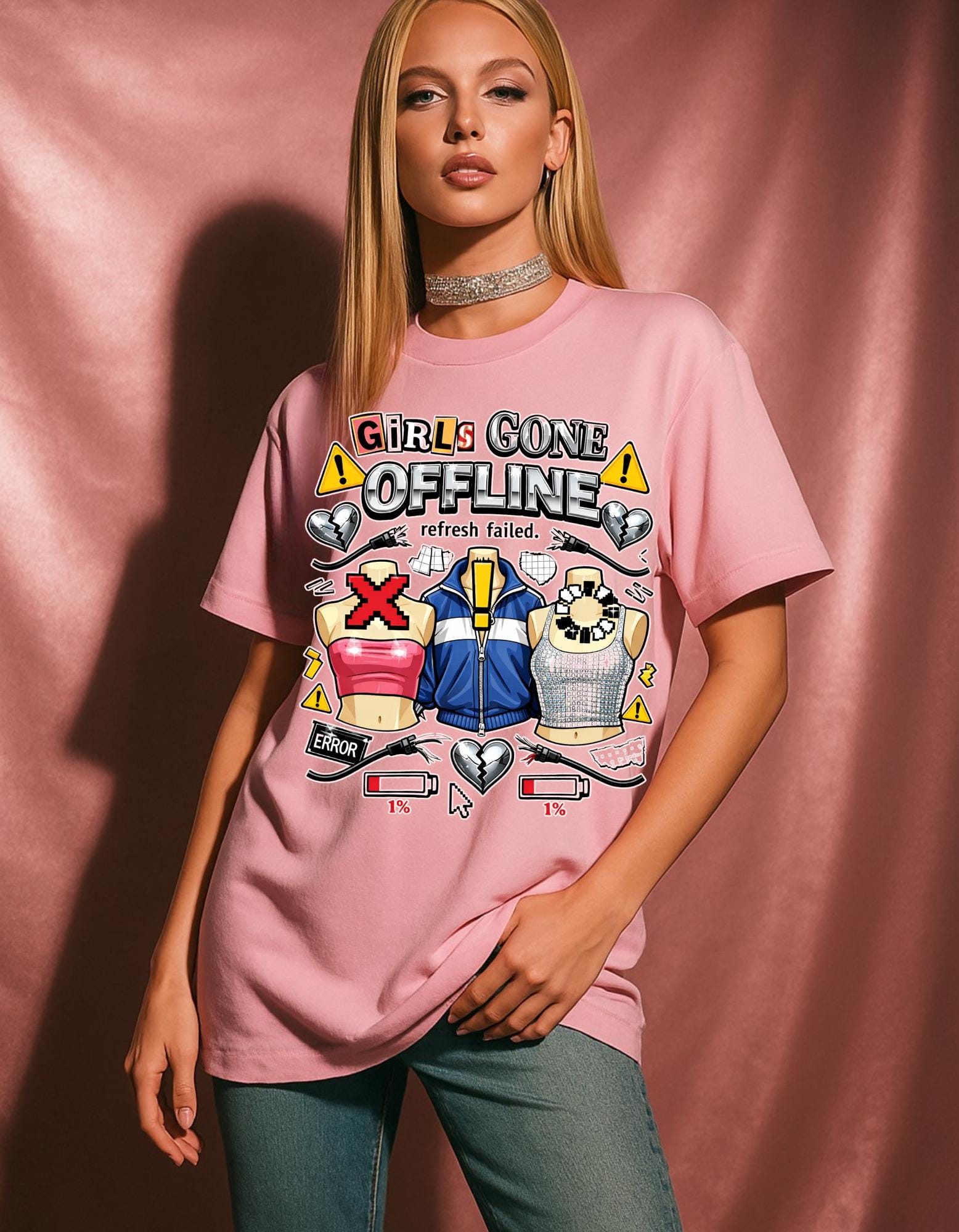 Girls Gone Offline T-Shirt | Gaming Helmet Cartoon, Refresh Failed Design