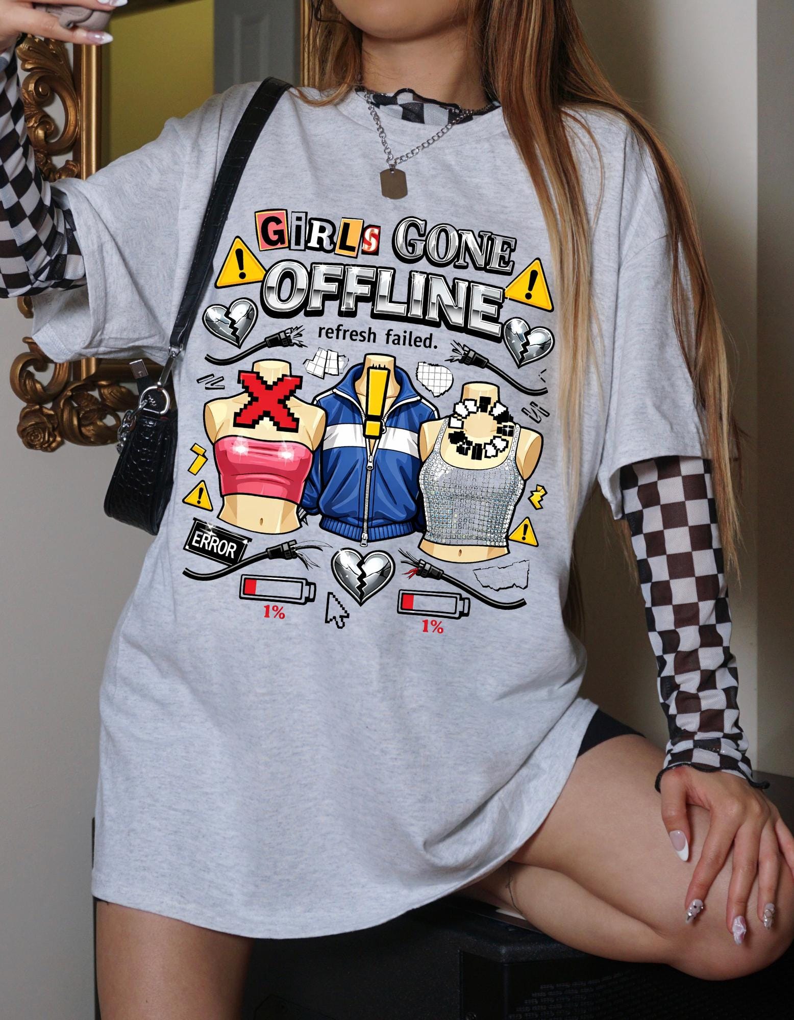 Girls Gone Offline T-Shirt | Gaming Helmet Cartoon, Refresh Failed Design