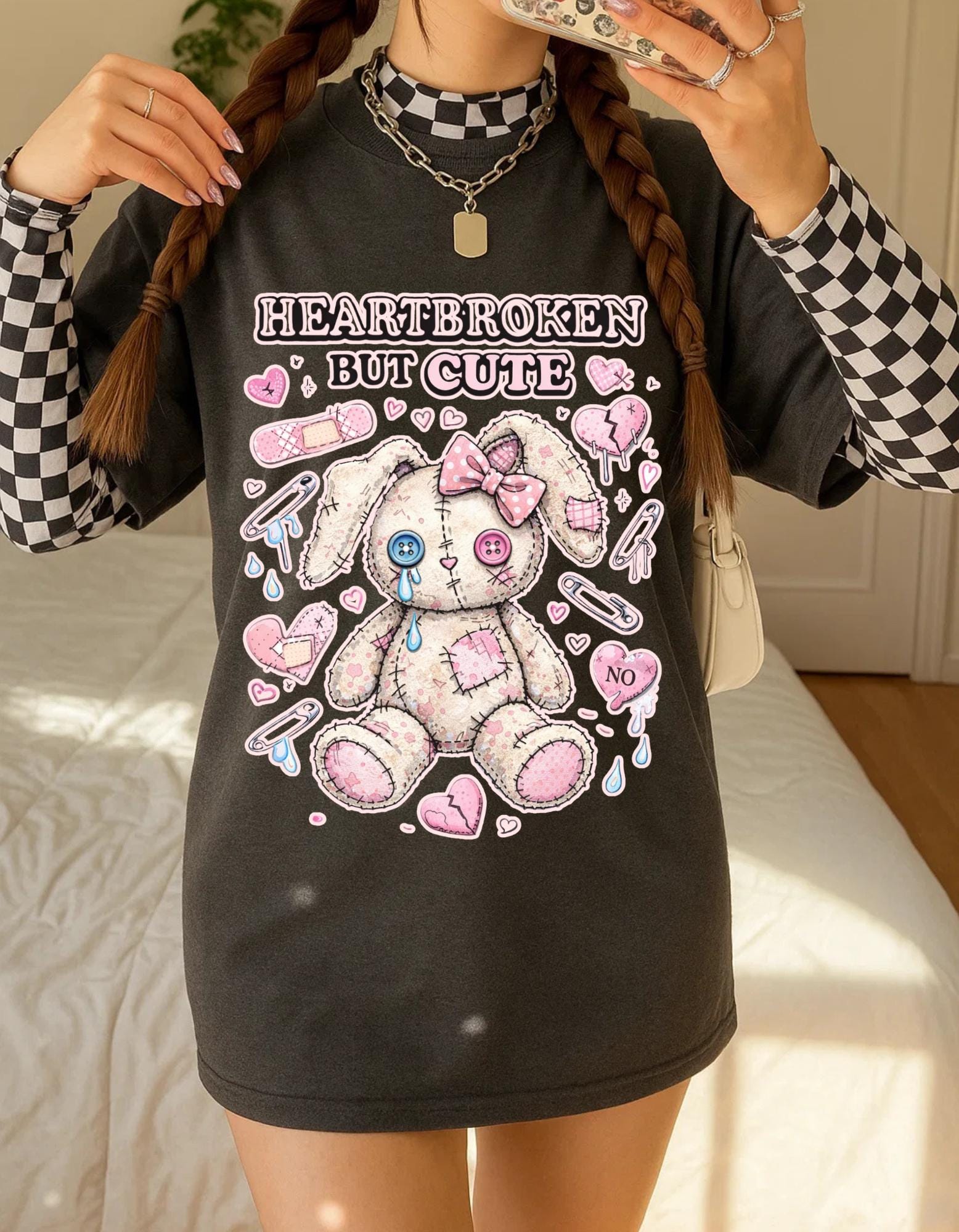 Heartbroken But Cute bunny plush T-Shirt | kawaii sad stuffed animal design