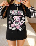Feelings Malfunction Teddy bear T-Shirt | Cute Grunge Heart Patchwork