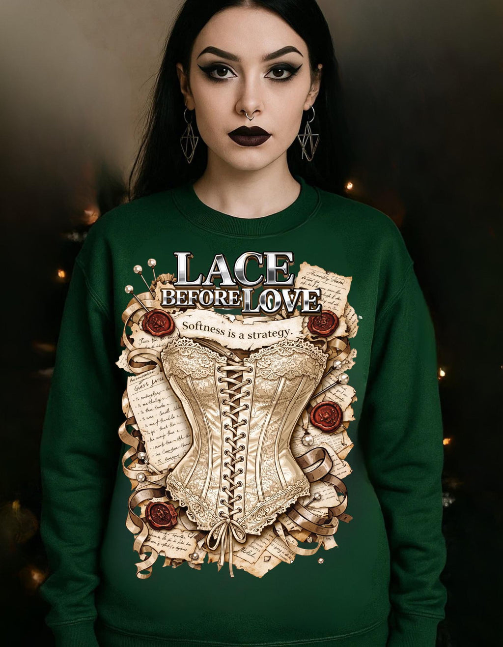 Lace Before Love corset illustration Sweatshirt | vintage Victorian rose fashion