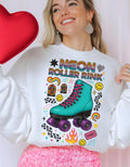 Neon Roller Rink Teal Skate Illustration Sweatshirt | 80s Retro Vintage Derby Pullover Gift