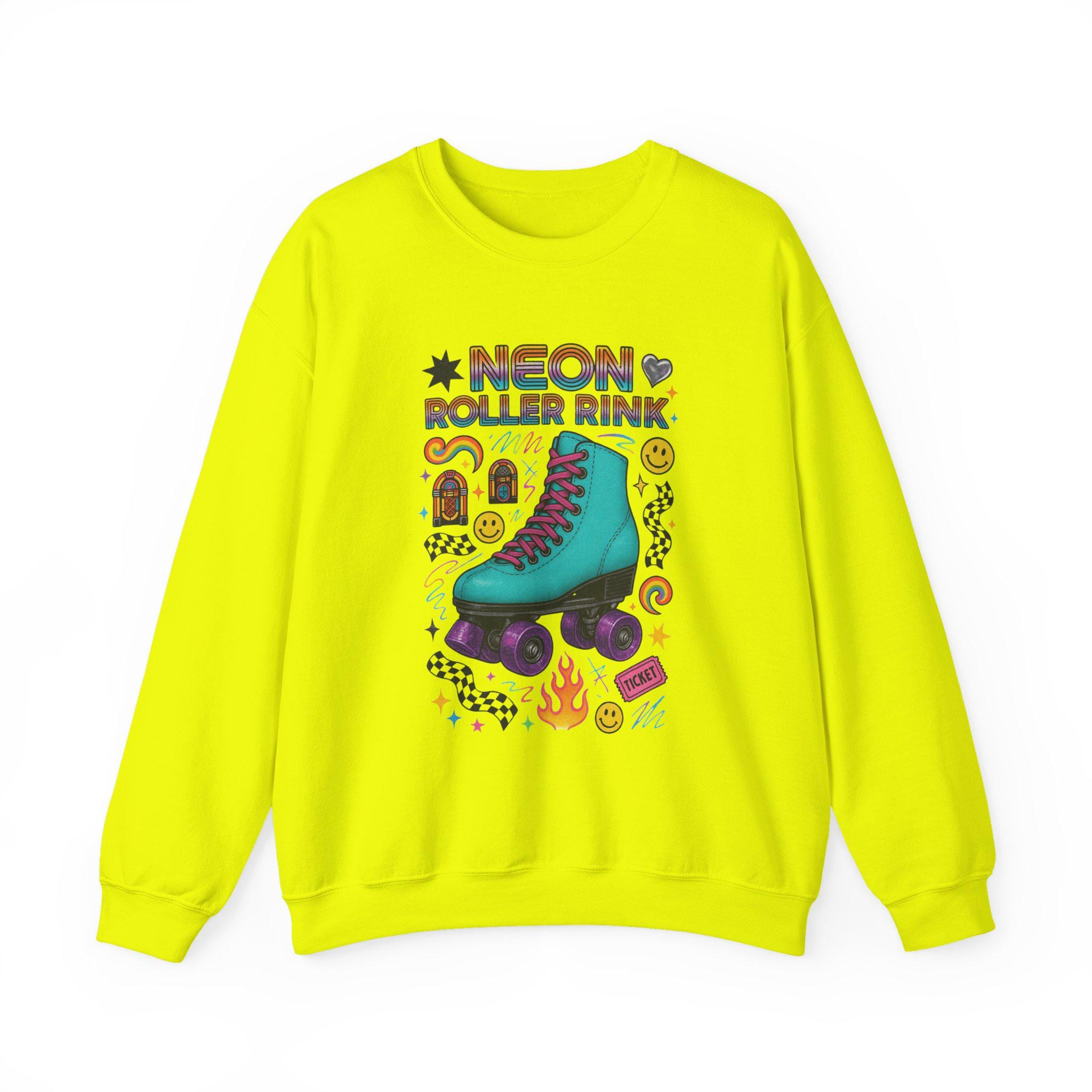 Neon Roller Rink Teal Skate Illustration Sweatshirt | 80s Retro Vintage Derby Pullover Gift