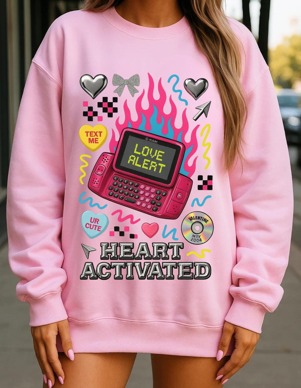 Heart Activated Graphic Sweatshirt | Retro Pager Kawaii Pullover