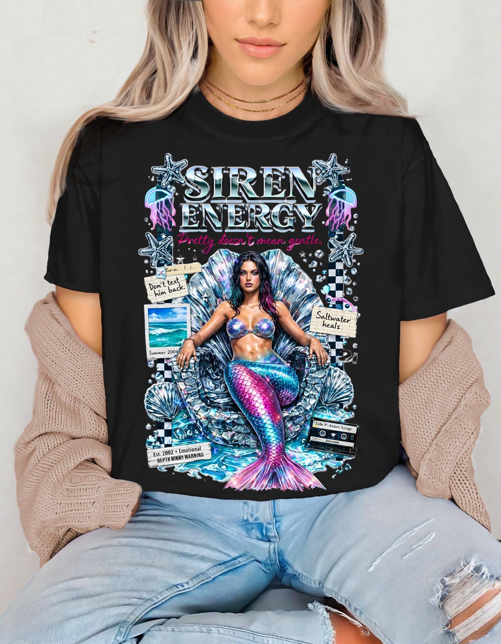 Siren Energy Mermaid Graphic Tee | Vintage Collage Illustration T-Shirt