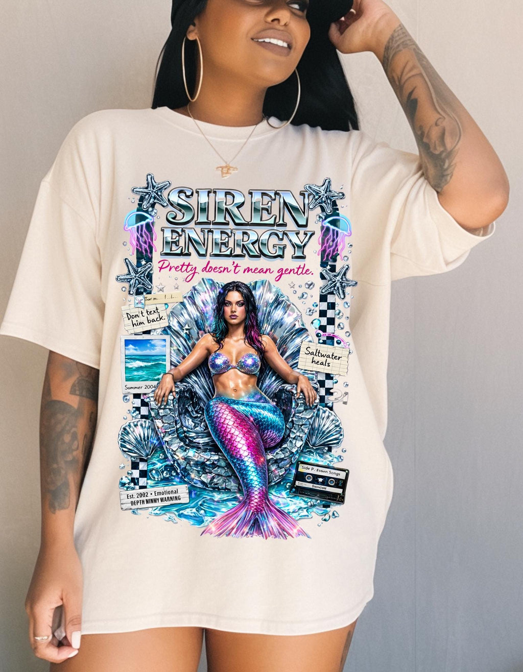 Siren Energy Mermaid Graphic Tee | Vintage Collage Illustration T-Shirt