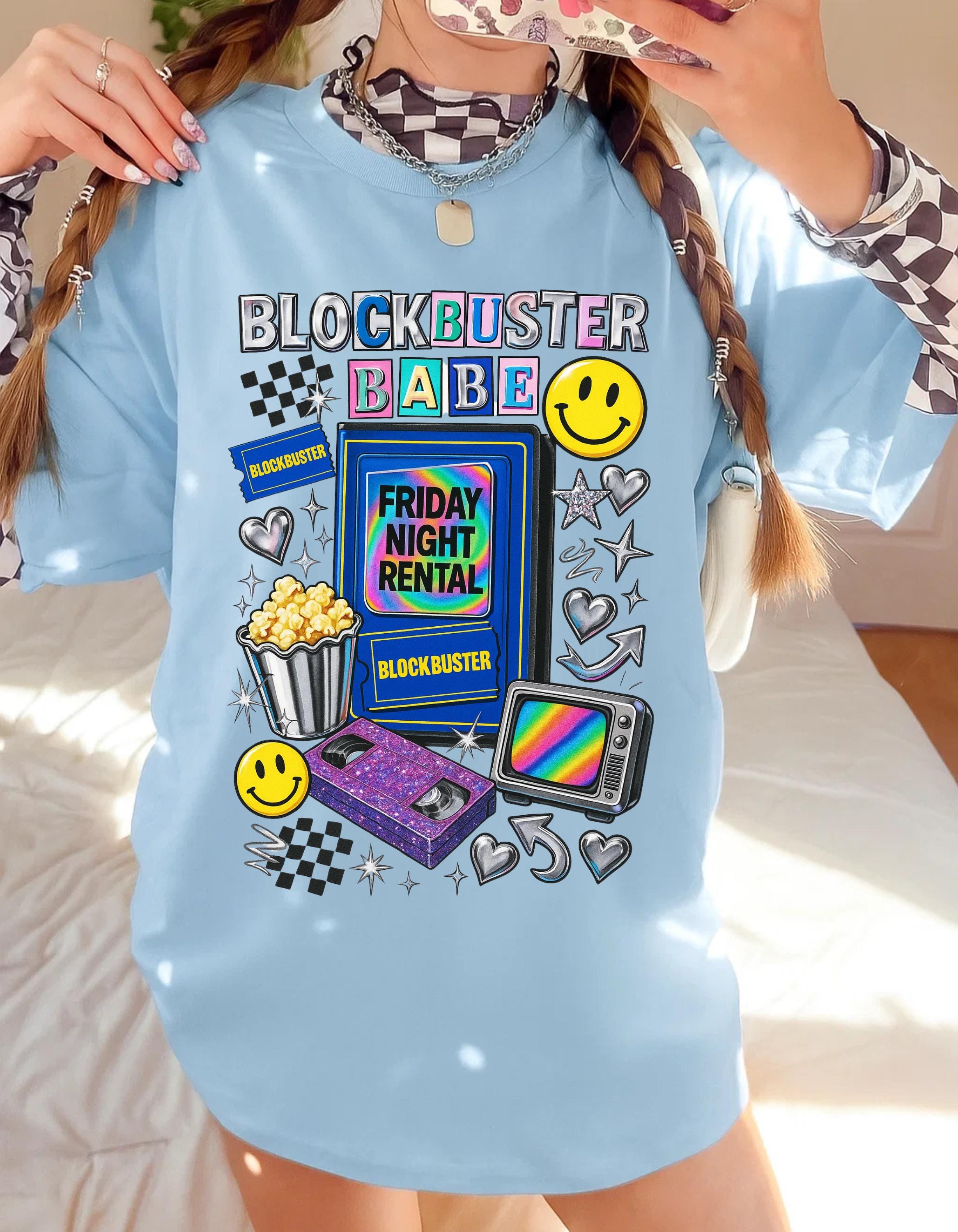 90s video store Babe T-Shirt | Retro VHS Popcorn Arcade Smileys