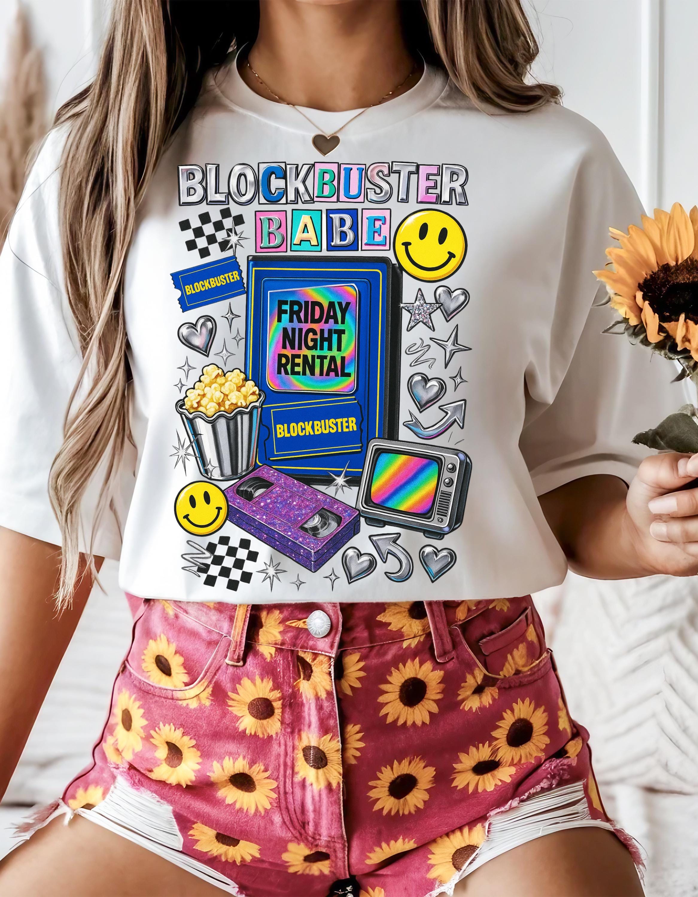 90s video store Babe T-Shirt | Retro VHS Popcorn Arcade Smileys