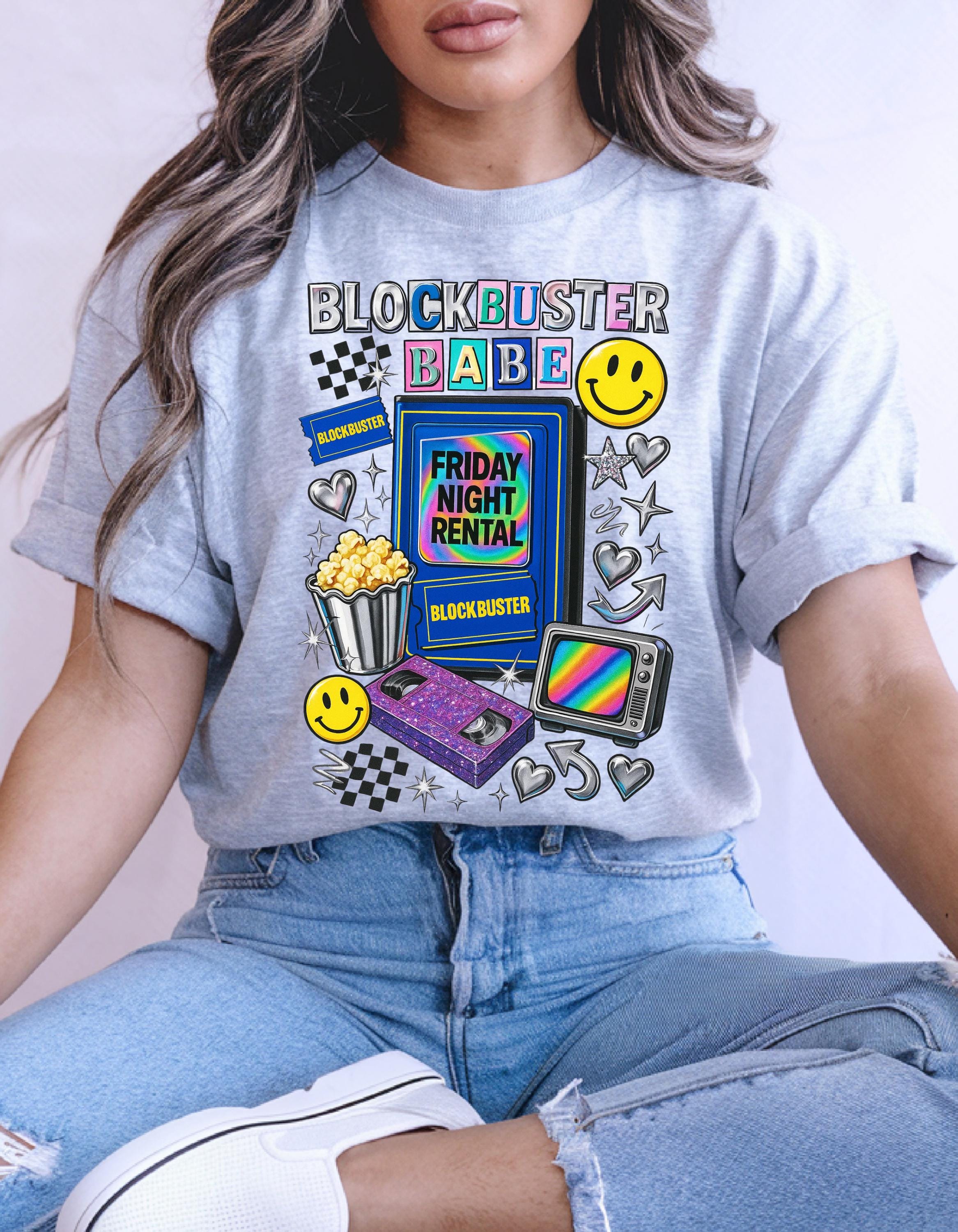 90s video store Babe T-Shirt | Retro VHS Popcorn Arcade Smileys