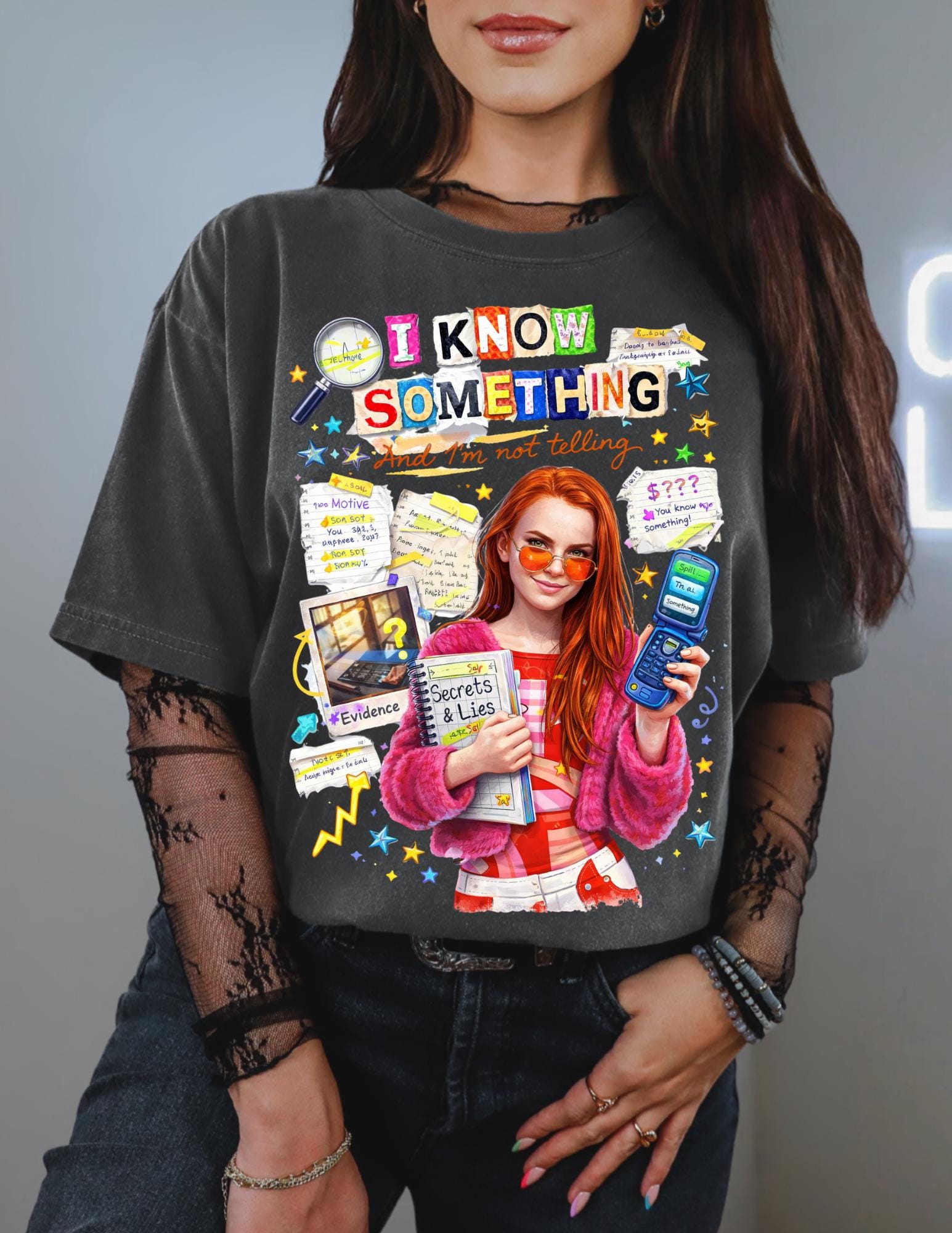 I Know Something And Im Not Telling Graphic Tee | Y2K Mystery Girl Shirt | 2000s Nostalgia Comfort Colors Tee