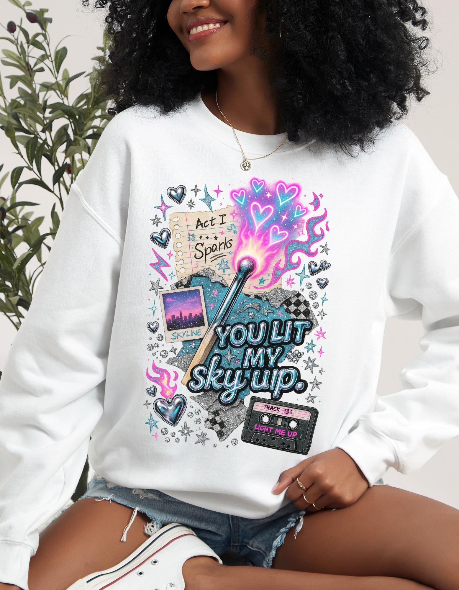 You Lit My Sky Up Sweatshirt - Y2K Love Graphic Crewneck, Retro Cassette Matchstick Shirt, Cozy Nostalgia Gift