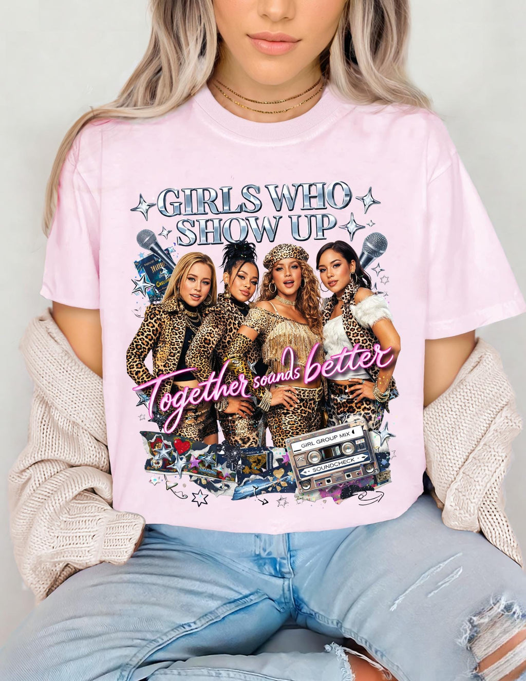 Leopard Girl Group Tee T-Shirt | Girls Who Show Up Y2K Pop Nostalgia Leopard Print