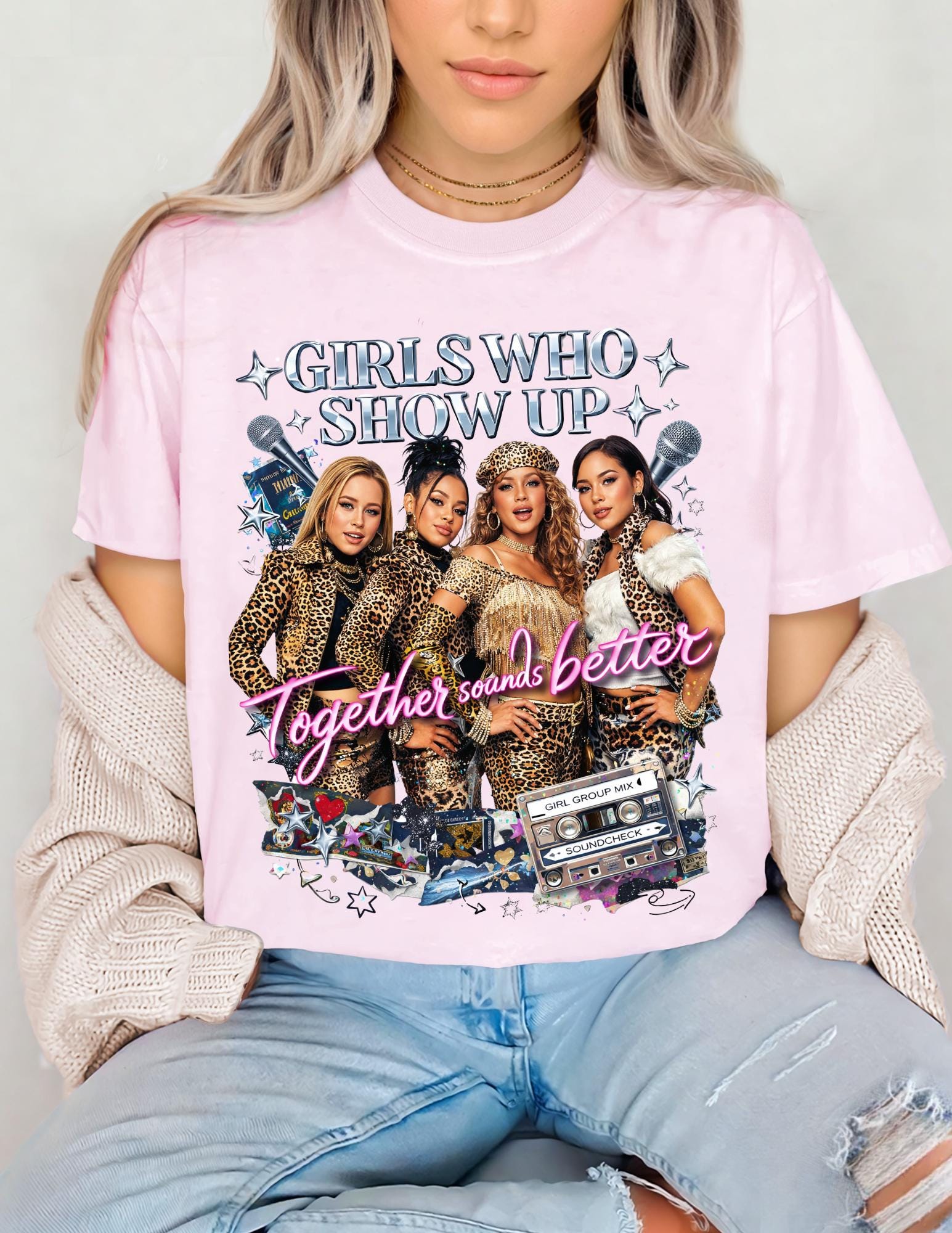 Leopard Girl Group Tee T-Shirt | Girls Who Show Up Y2K Pop Nostalgia Leopard Print