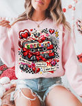 Love Tracks Cassette Collage Crewneck | Retro Mixtape Hearts Graphic Sweatshirt Valentine Gift