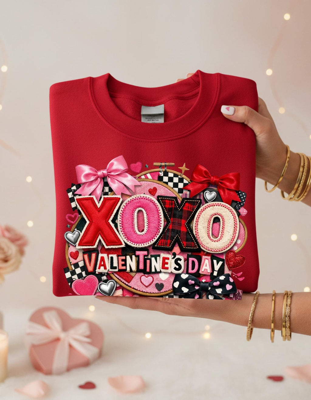 XOXO Ransom Note Valentine's Day Sweatshirt Faux Embroidery Unisex Crewneck Gift