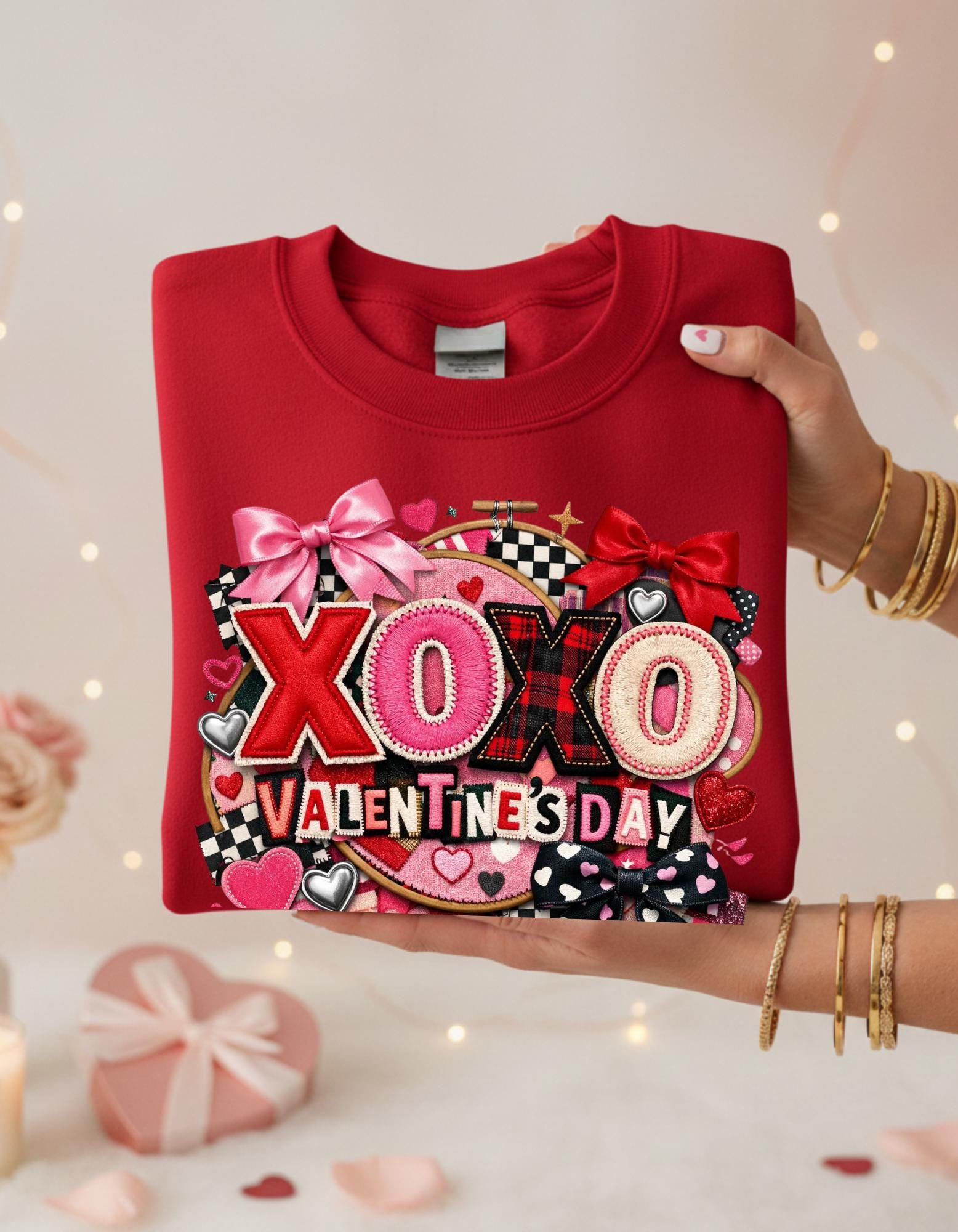 XOXO Ransom Note Valentine's Day Sweatshirt Faux Embroidery Unisex Crewneck Gift