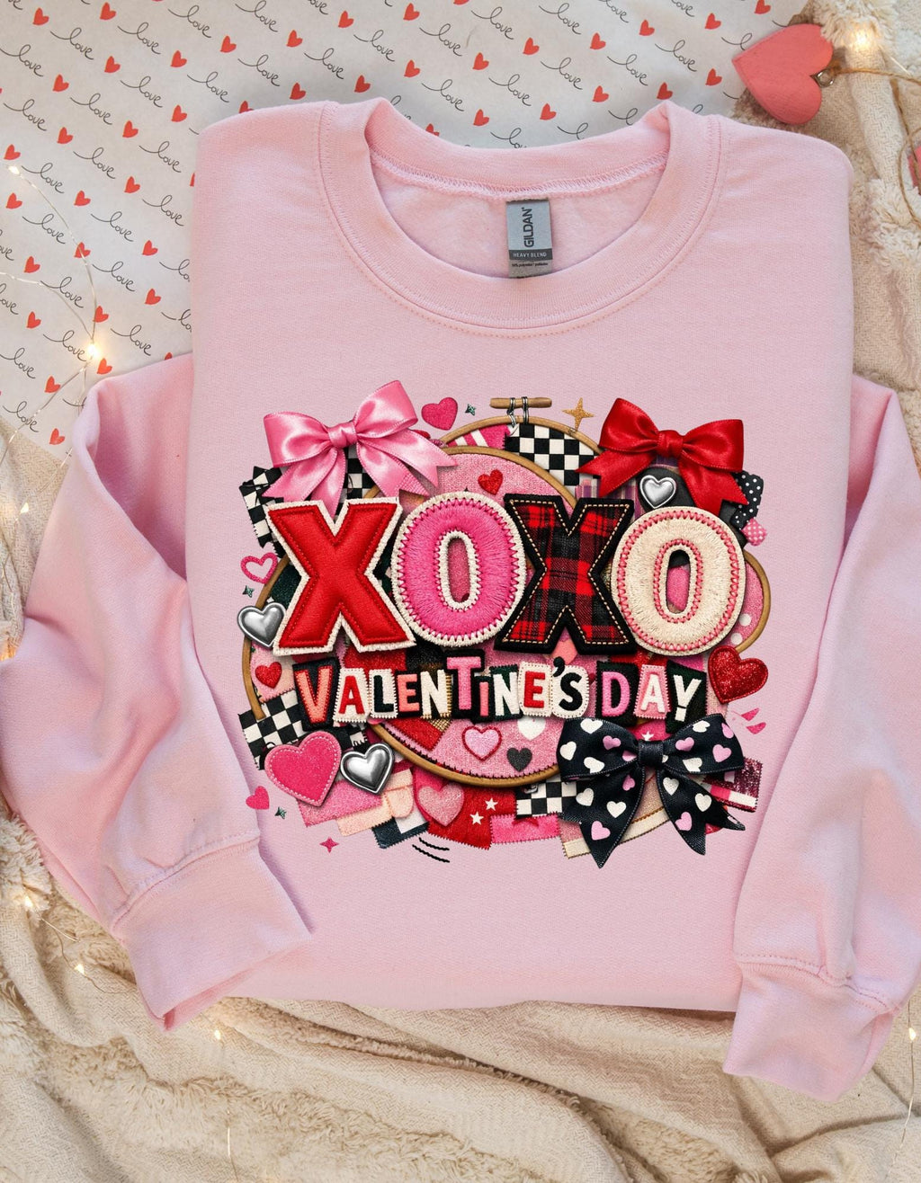 XOXO Ransom Note Valentine's Day Sweatshirt Faux Embroidery Unisex Crewneck Gift