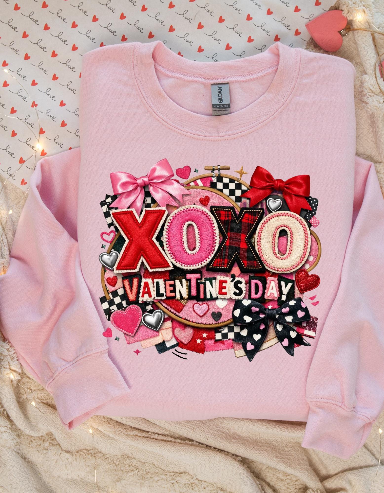XOXO Ransom Note Valentine's Day Sweatshirt Faux Embroidery Unisex Crewneck Gift