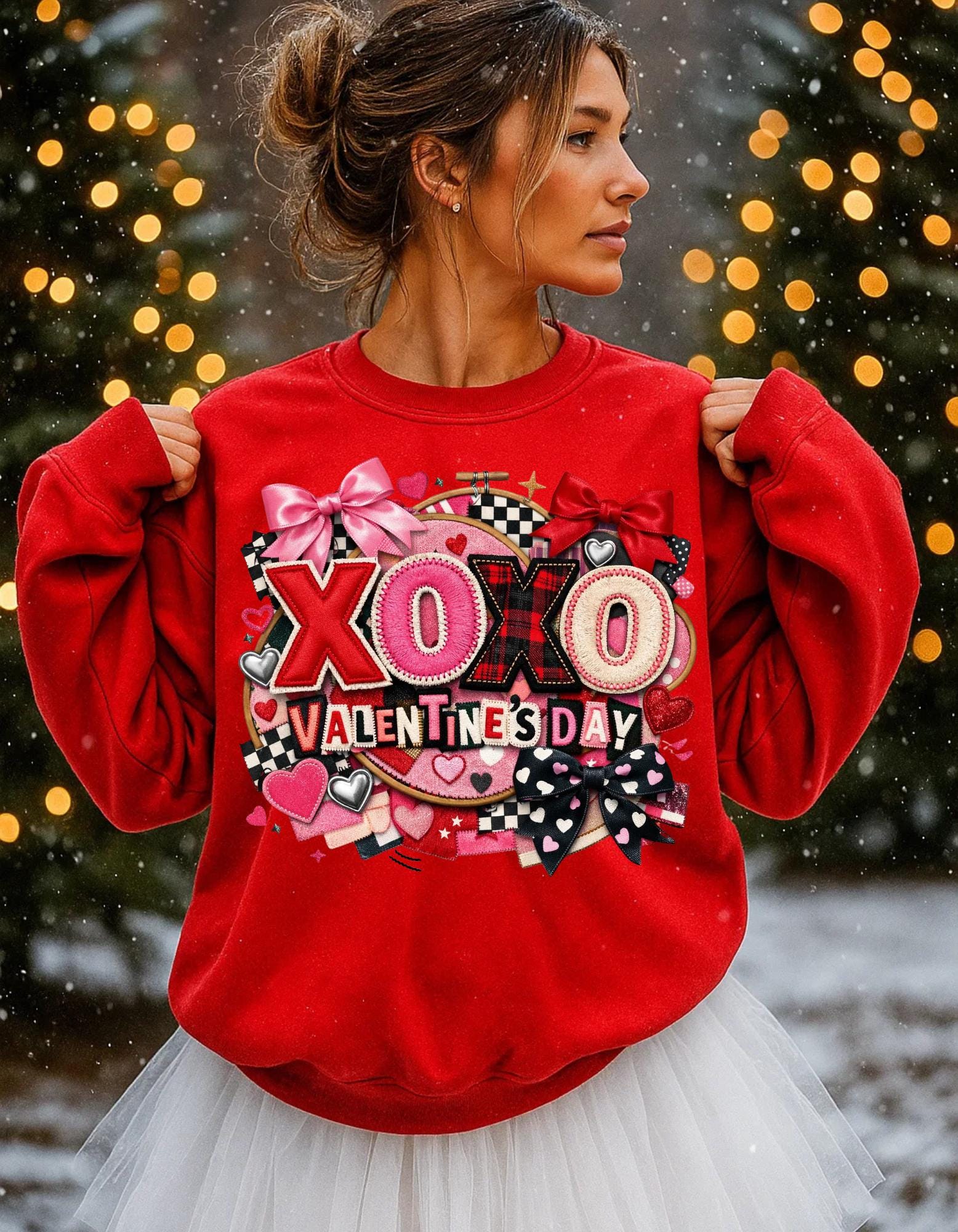 XOXO Ransom Note Valentine's Day Sweatshirt Faux Embroidery Unisex Crewneck Gift