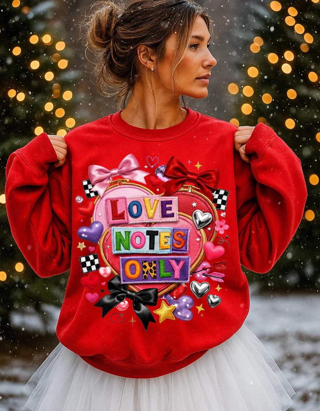 Love Notes Only Crewneck Sweatshirt Heart Collage Pink Bow Candy Valentine Kawaii Cute Aesthetic Gift