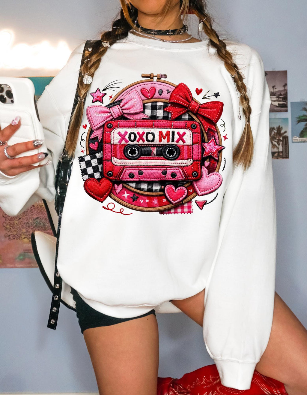 XOXO Mix Cassette Sweatshirt Valentine Retro Tape Design Crewneck Music Lover Gift