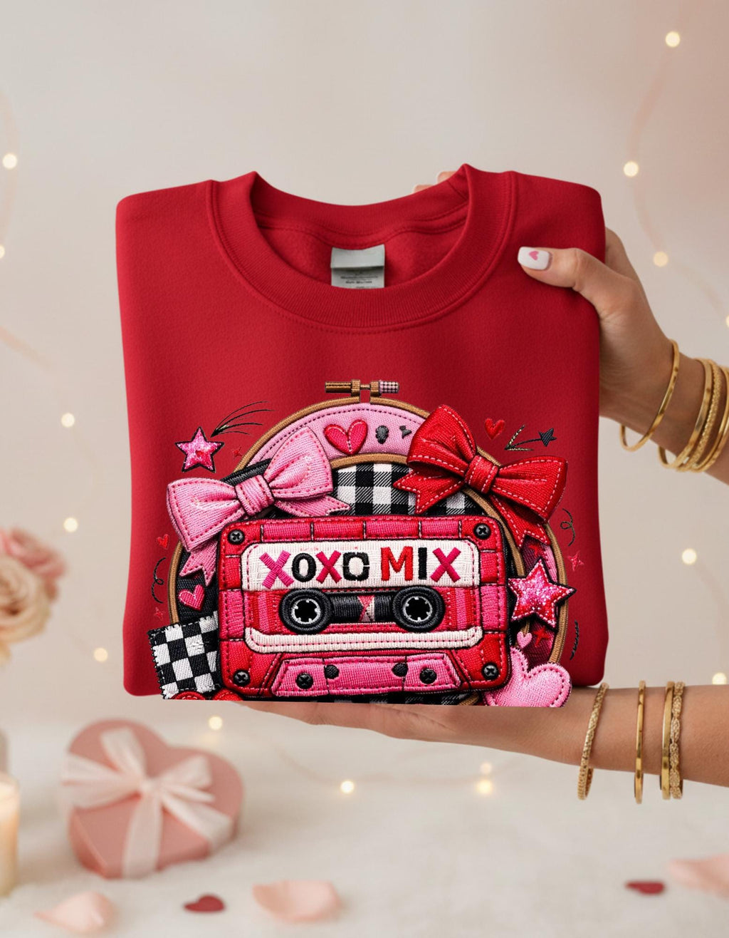 XOXO Mix Cassette Sweatshirt Valentine Retro Tape Design Crewneck Music Lover Gift
