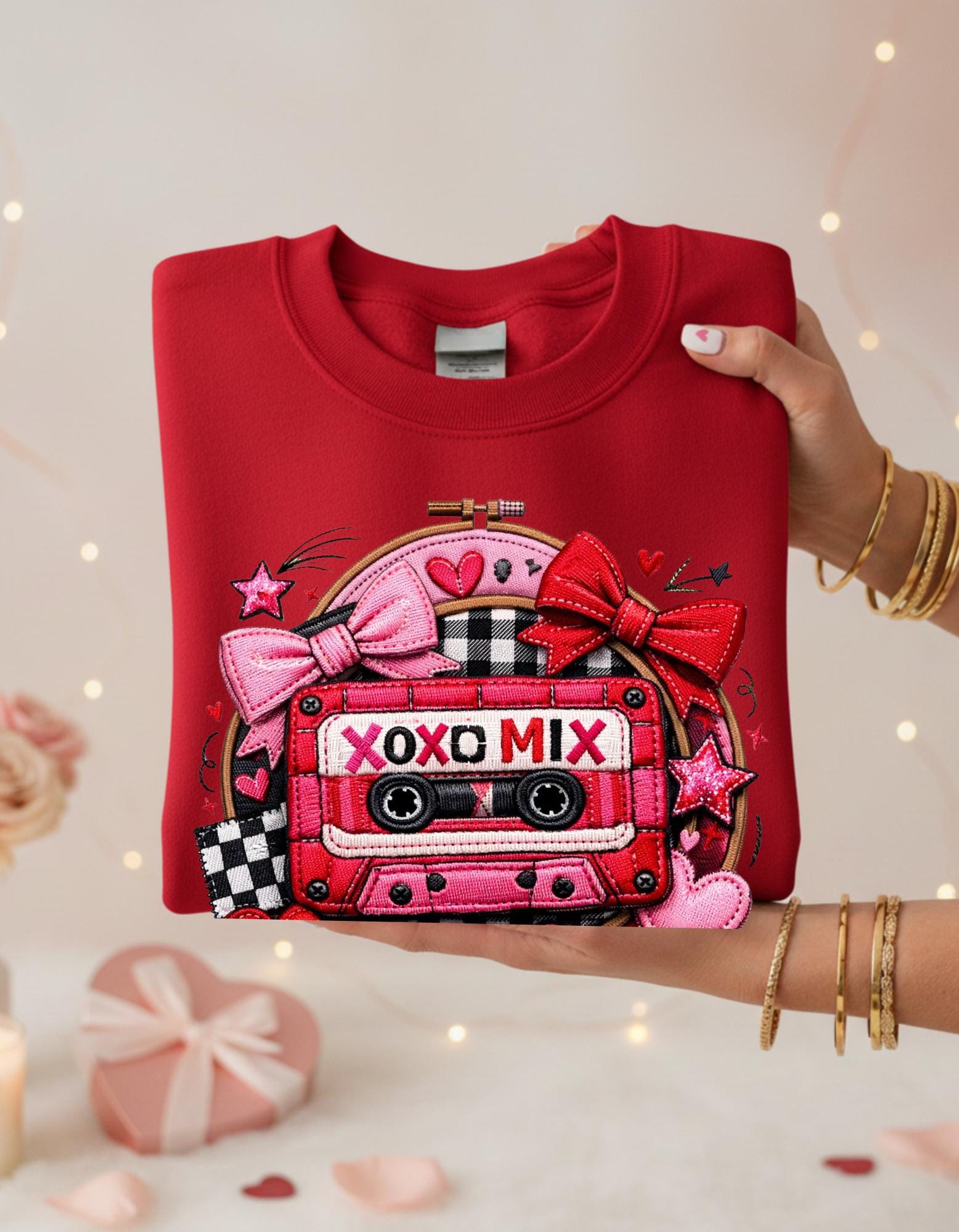 XOXO Mix Cassette Sweatshirt Valentine Retro Tape Design Crewneck Music Lover Gift