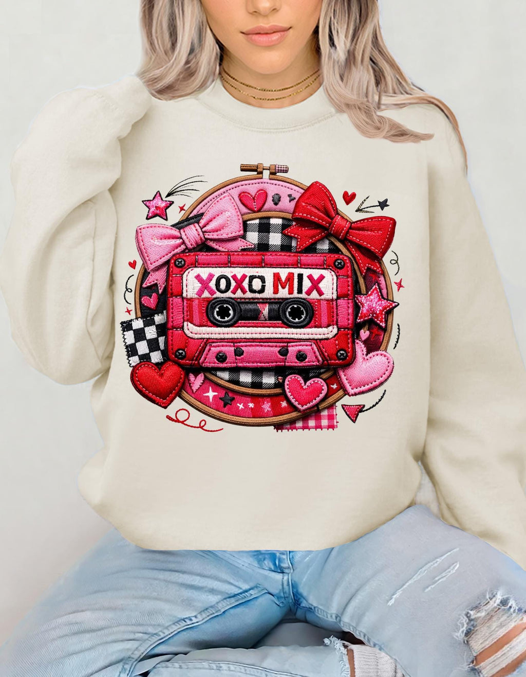 XOXO Mix Cassette Sweatshirt Valentine Retro Tape Design Crewneck Music Lover Gift