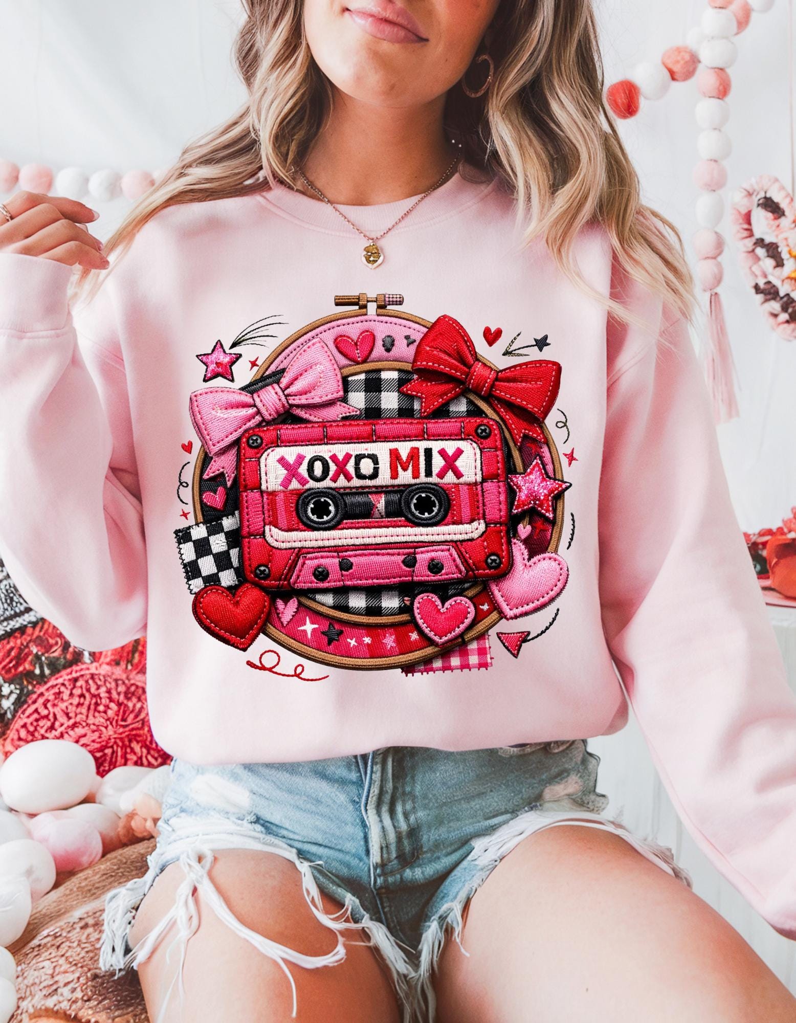 XOXO Mix Cassette Sweatshirt Valentine Retro Tape Design Crewneck Music Lover Gift