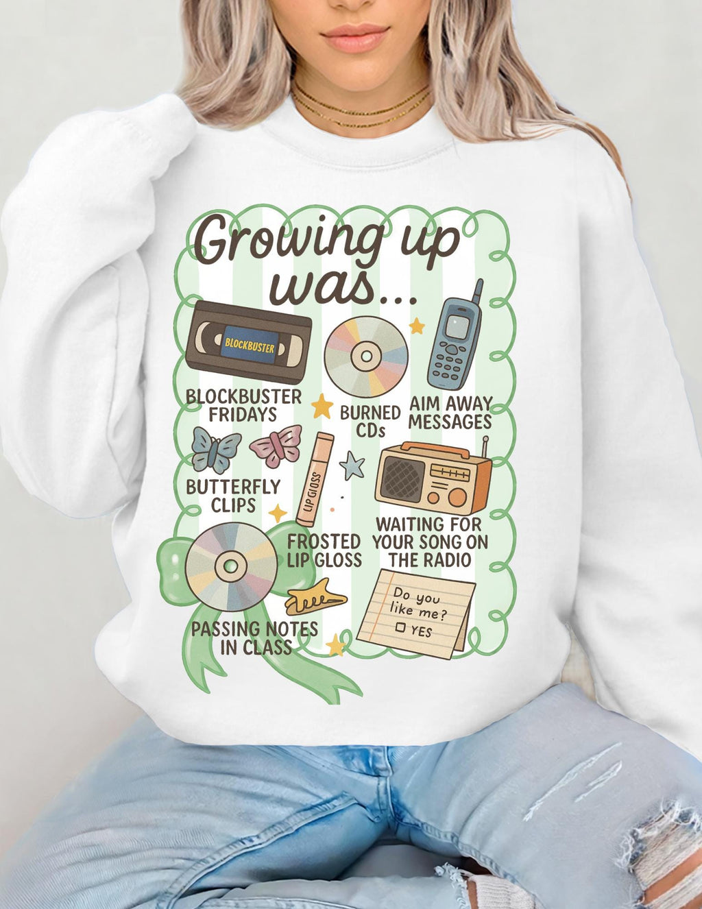 Growing Up Was... Sweatshirt | 90s Nostalgia Icons, Cassette, CD, Tamagotchi
