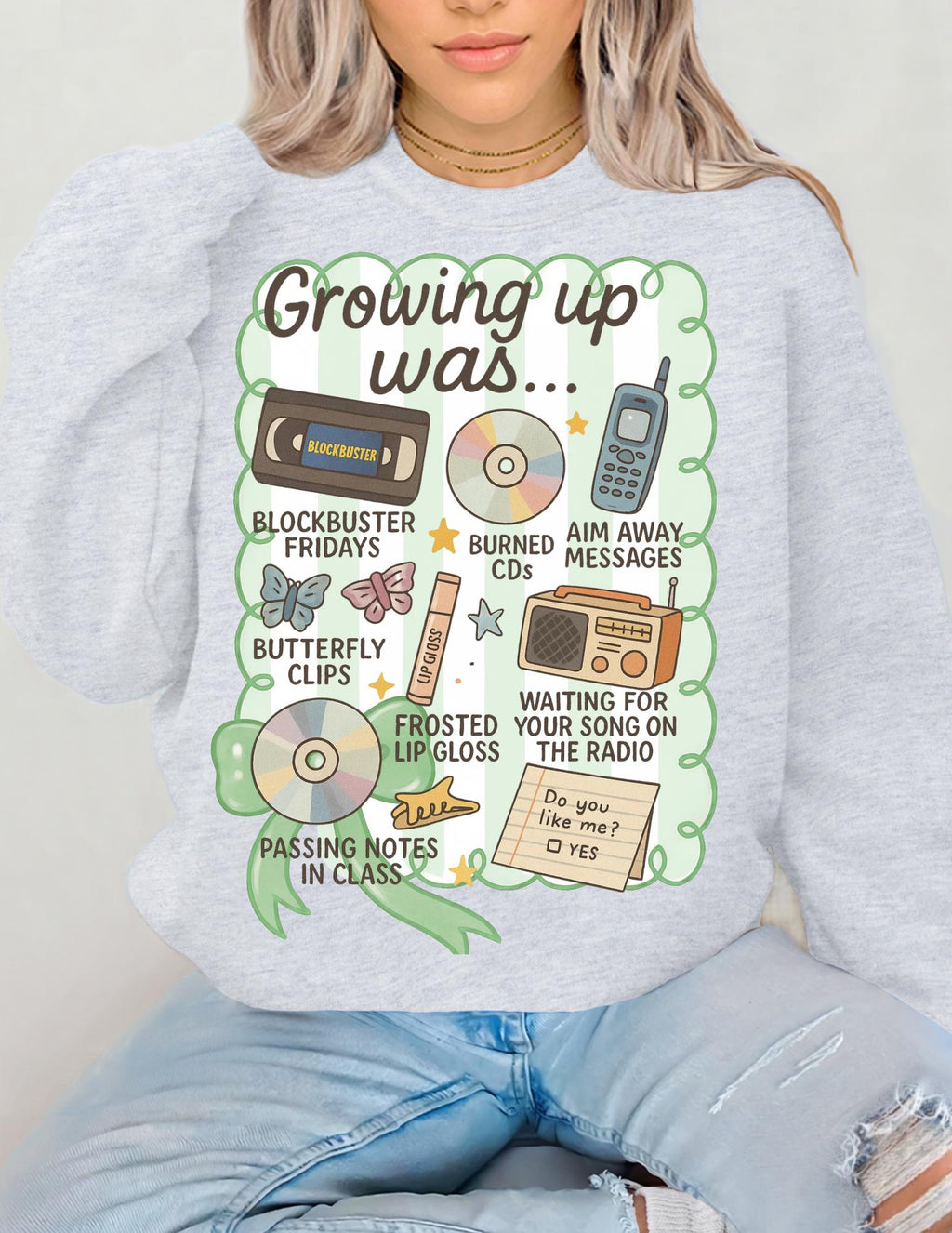 Growing Up Was... Sweatshirt | 90s Nostalgia Icons, Cassette, CD, Tamagotchi