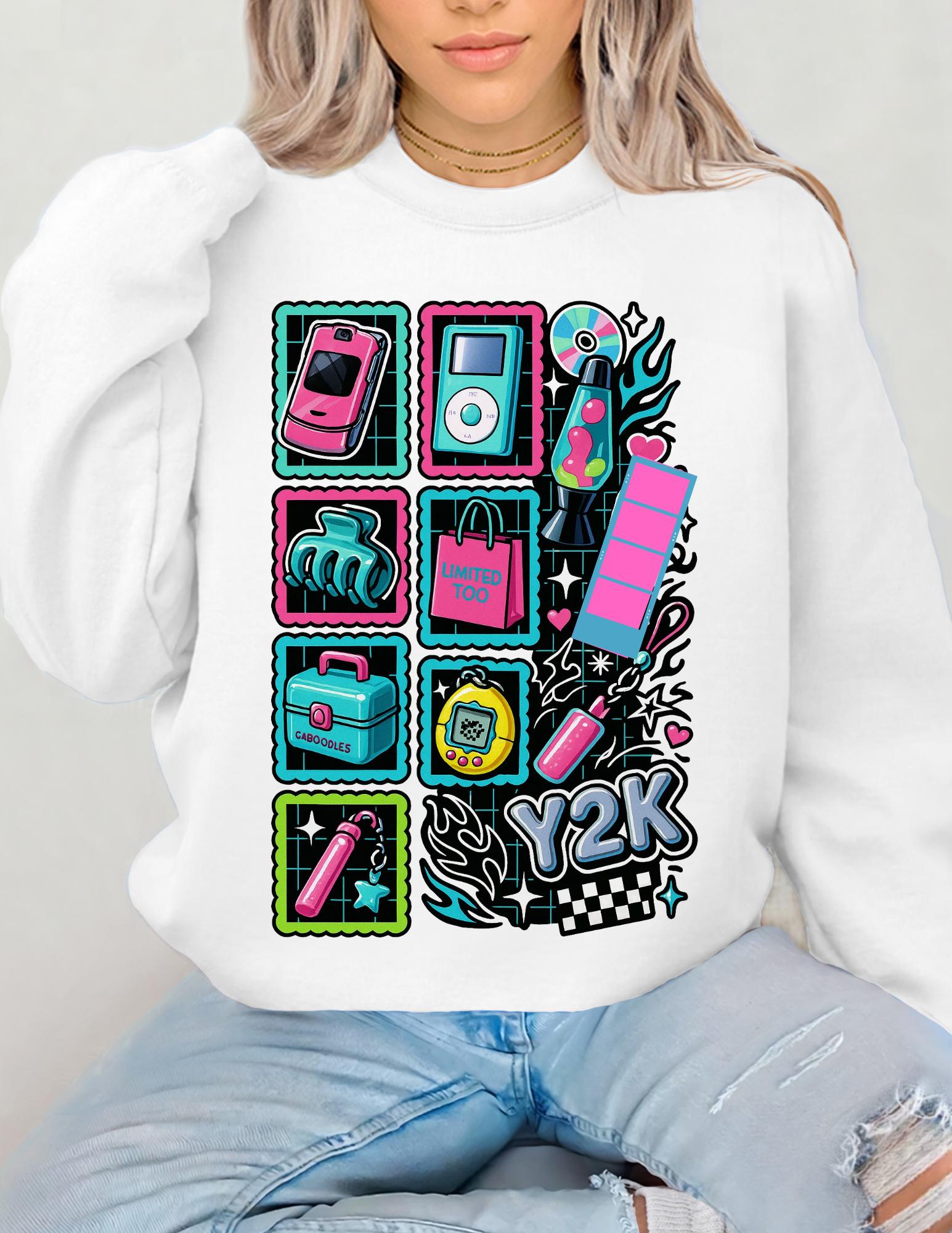 Y2K Tech Icons Crewneck Sweatshirt | Retro 2000s Graphic