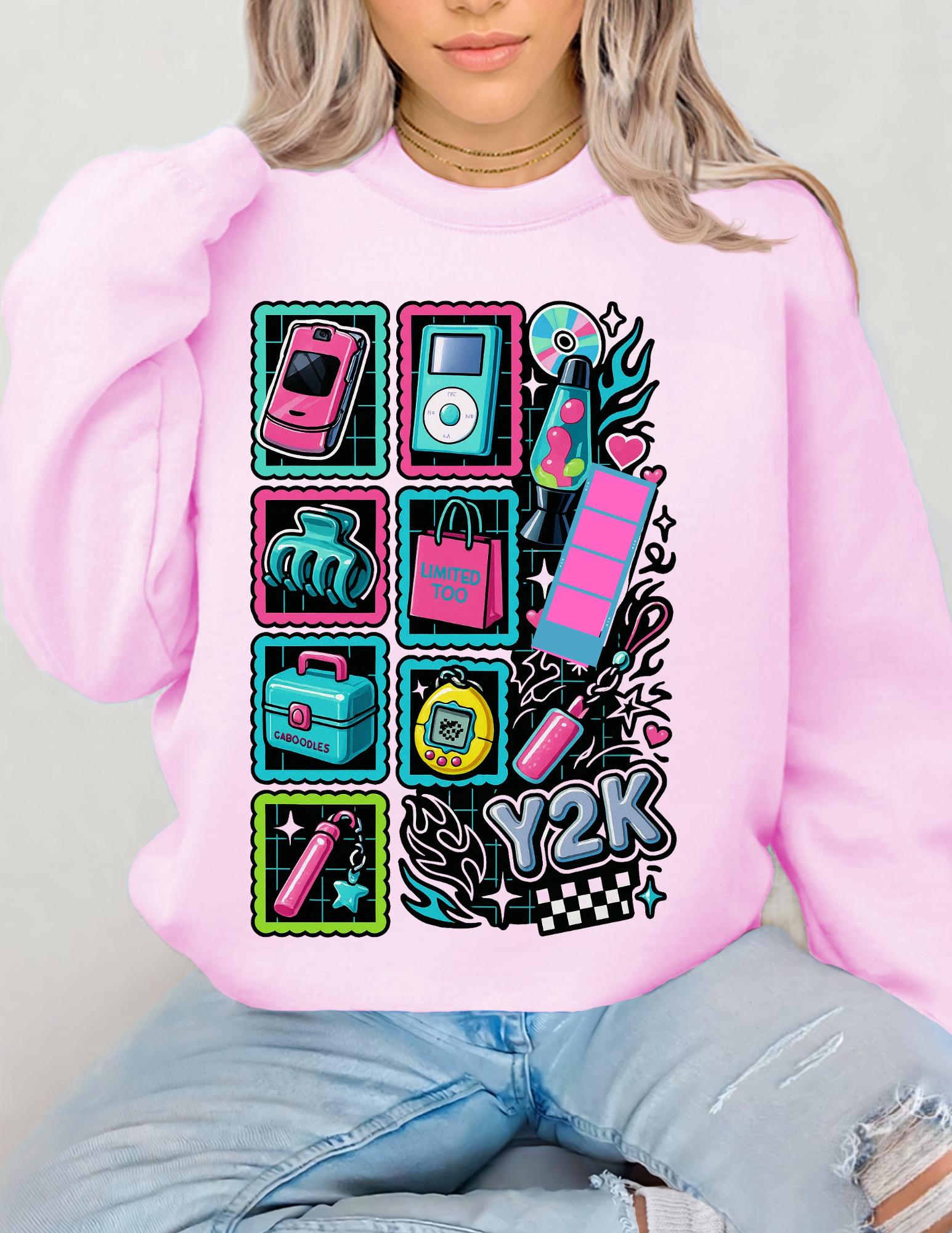 Y2K Tech Icons Crewneck Sweatshirt | Retro 2000s Graphic