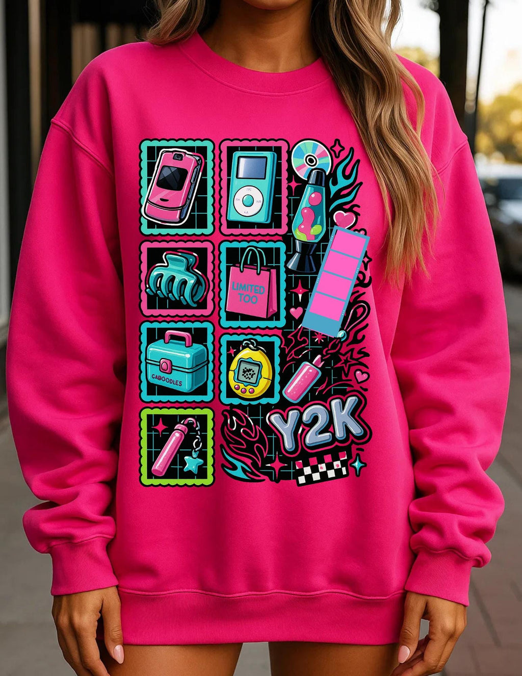 Y2K Tech Icons Crewneck Sweatshirt | Retro 2000s Graphic