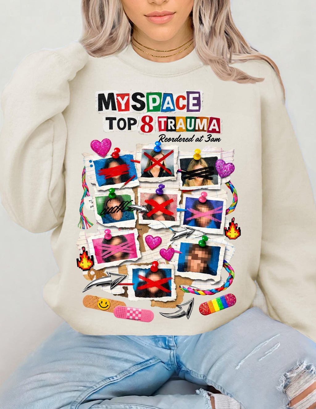 Social media Top 8 Trauma Crewneck Sweatshirt | Nostalgia 2000s Collage
