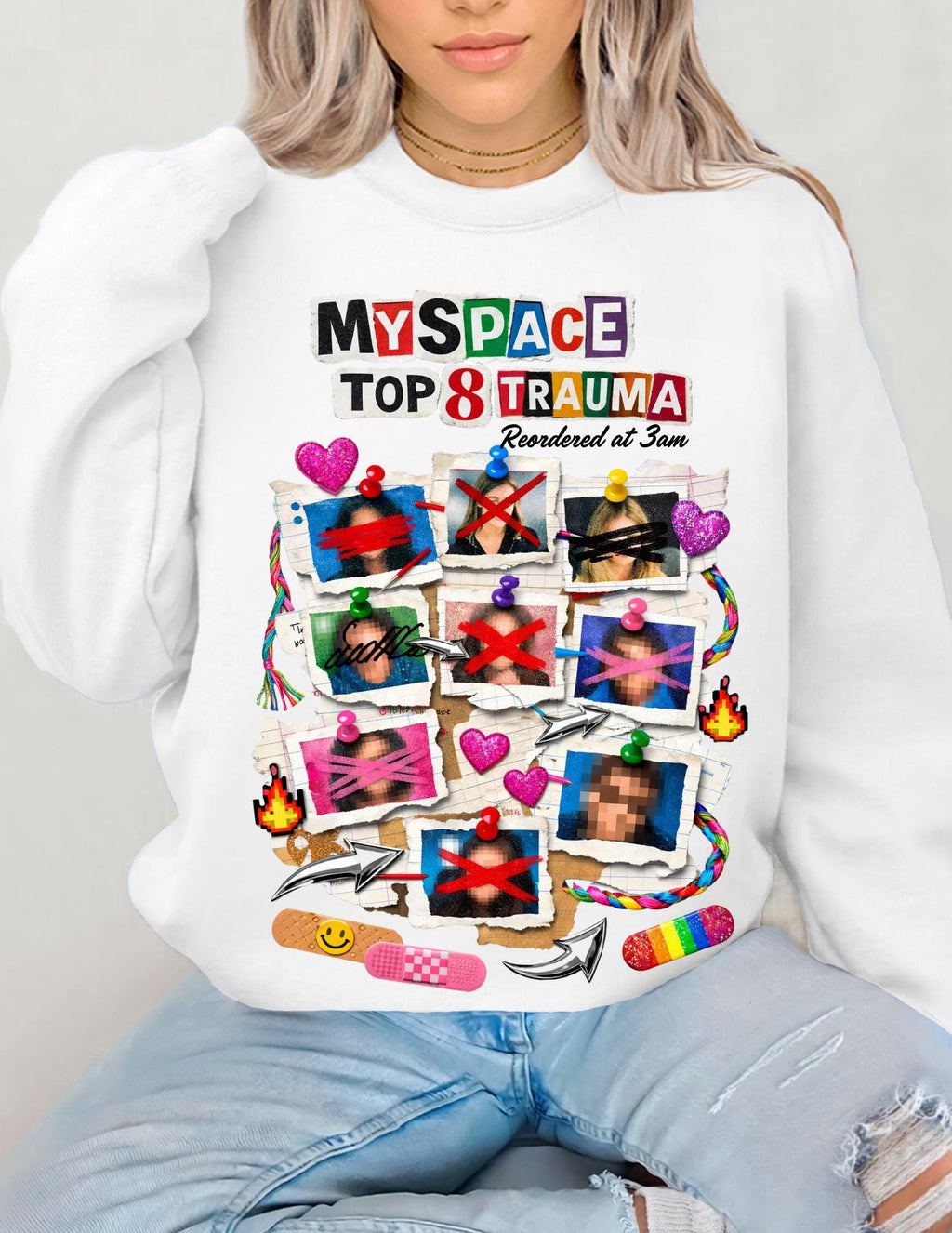 Social media Top 8 Trauma Crewneck Sweatshirt | Nostalgia 2000s Collage