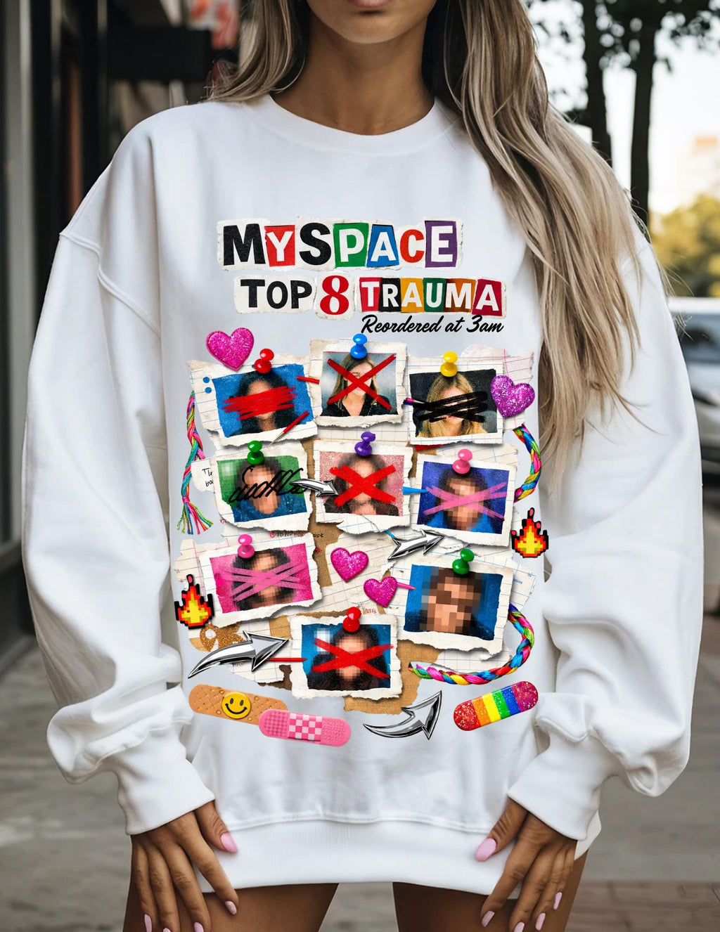 Social media Top 8 Trauma Crewneck Sweatshirt | Nostalgia 2000s Collage