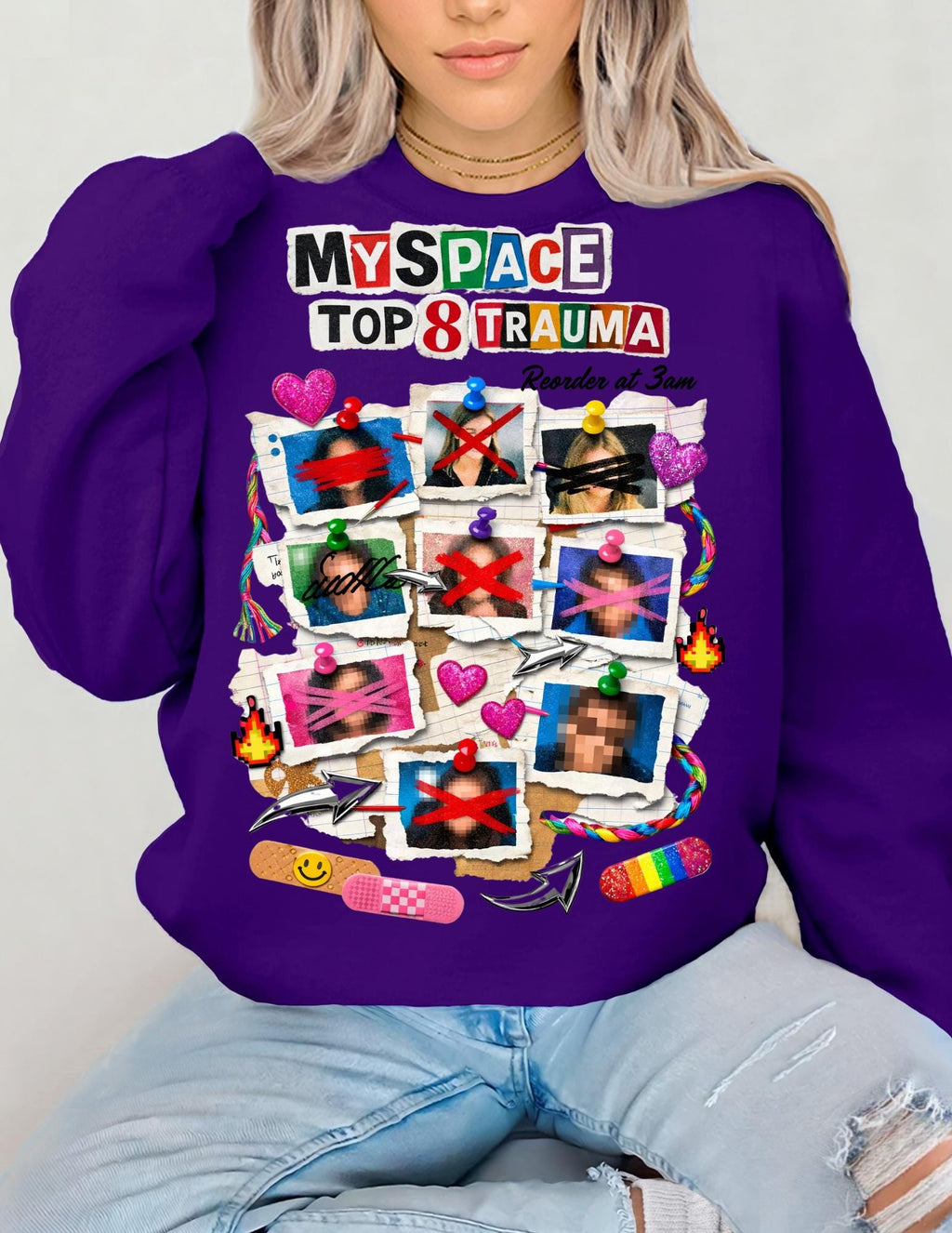 Social media Top 8 Trauma Crewneck Sweatshirt | Nostalgia 2000s Collage