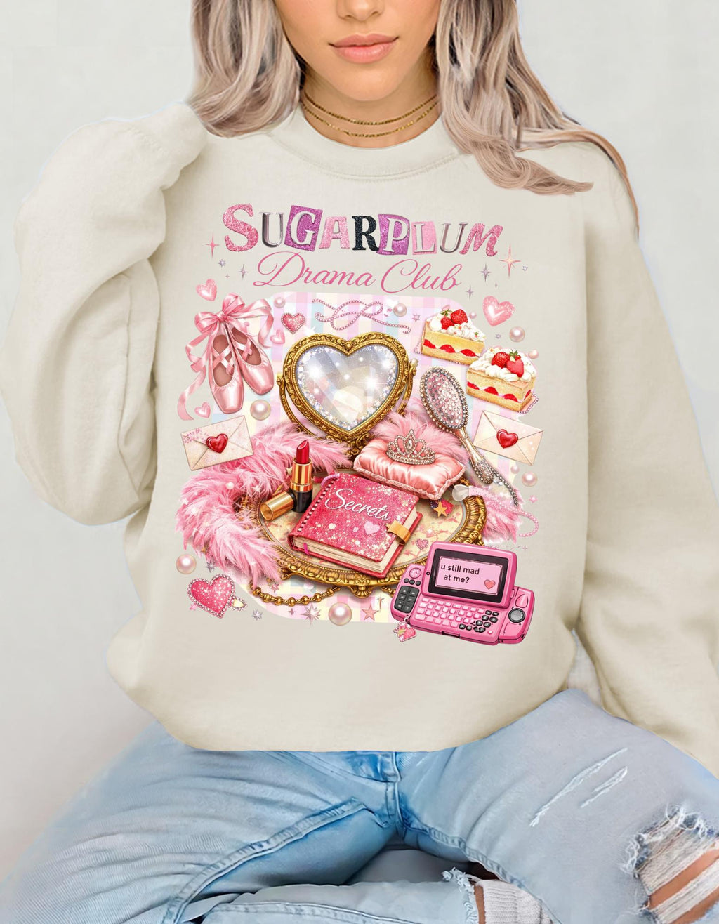 Sugarplum Pastries Sweatshirt Pink Dessert Heart Cookie Retro Cassette Crewneck Cute Aesthetic Valentine Gift