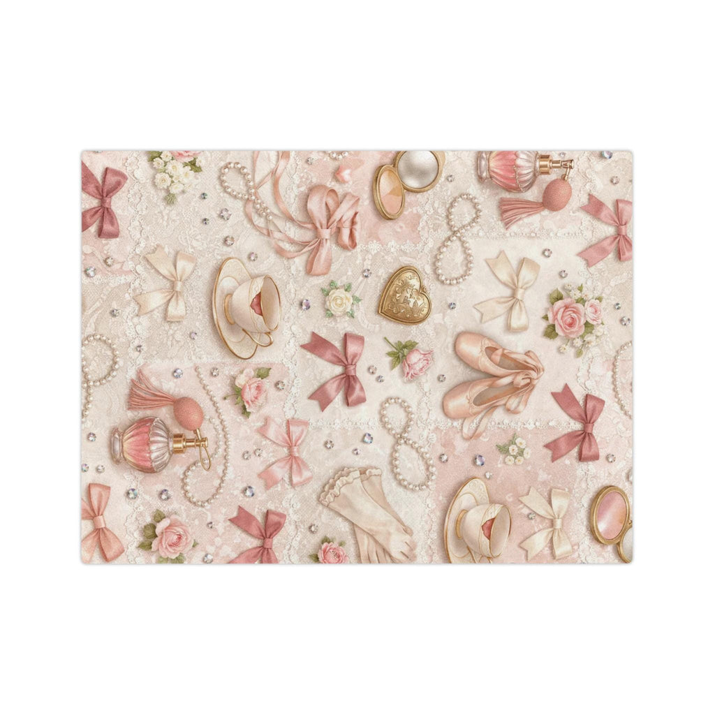 Ballet Accessories Pattern Velveteen Microfiber Blanket | Shoes Ribbons Perfume Pink Floral Vintage Gift Girly Bedroom Decor