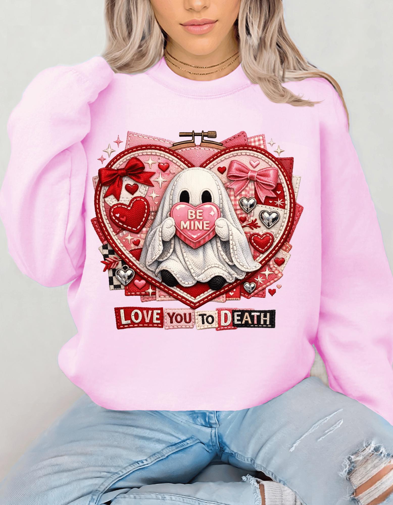 Ghost Holding Heart Love You To Death Sweatshirt Valentine Gothic Spooky Unisex Crewneck Gift