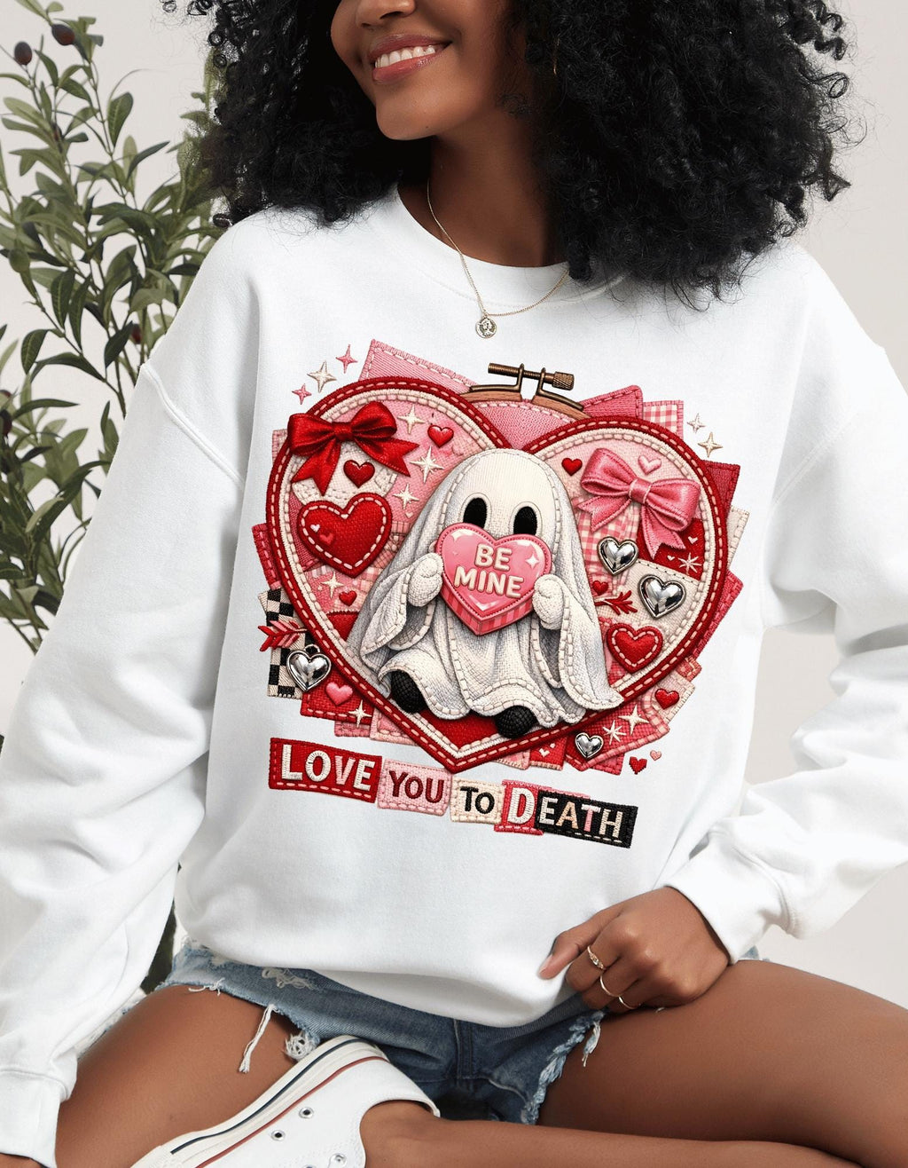 Ghost Holding Heart Love You To Death Sweatshirt Valentine Gothic Spooky Unisex Crewneck Gift