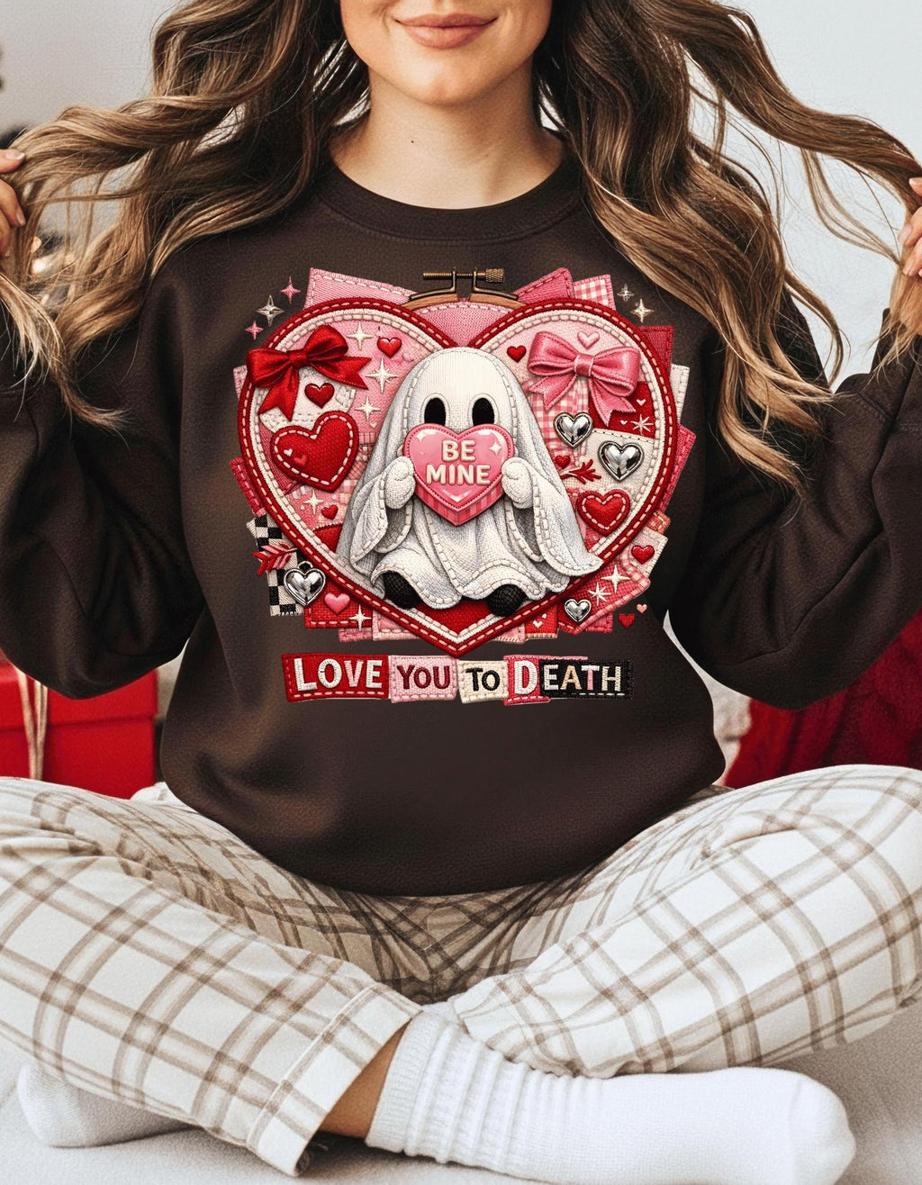Ghost Holding Heart Love You To Death Sweatshirt Valentine Gothic Spooky Unisex Crewneck Gift