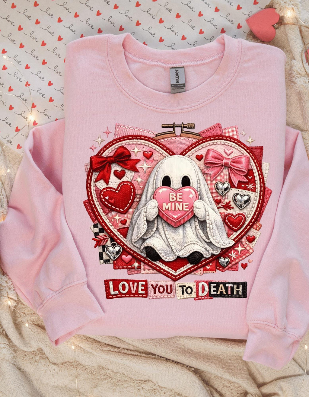 Ghost Holding Heart Love You To Death Sweatshirt Valentine Gothic Spooky Unisex Crewneck Gift