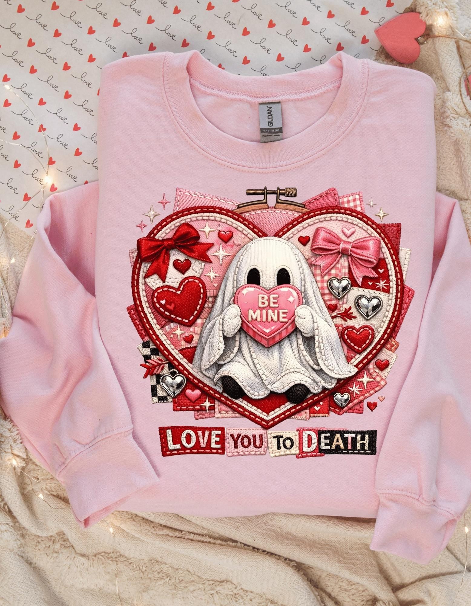 Ghost Holding Heart Love You To Death Sweatshirt Valentine Gothic Spooky Unisex Crewneck Gift