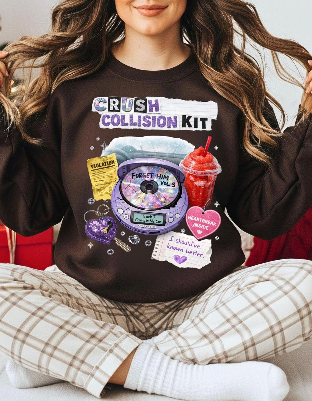 Crush Collision Kit Sweatshirt | Retro Collage Heart Locket Slushie Cassette Aesthetic Pullover